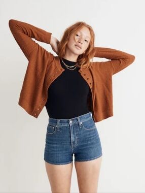 Madewell Brampton Rust Brown Cropped Button Cardigan | Size S